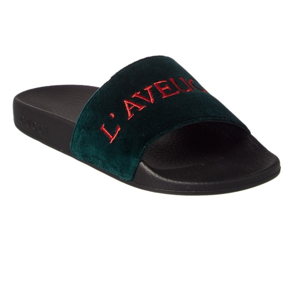 gucci embroidered slides